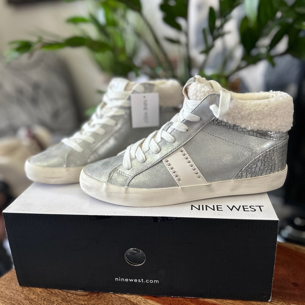 Nine West Silver High-Top Hidden Wedge Sneakers